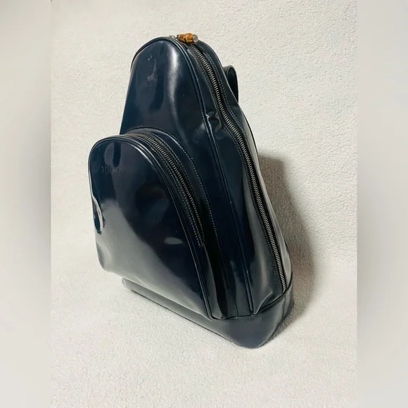 Gucci Bamboo Vintage Blue Patent Leather Sling Bag - Picture 2 of 14